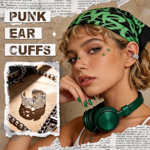 Gothic Ear Cuffs Helix Cartilage Clip on Goth Ear Cuff Stainless Steel Hypoallergenic Earrings for Women Men Non Piercing Gold & Silver Fake Earring Lightweight Punk Jewelry Gift - color: K6-Edgy Design Silver 2