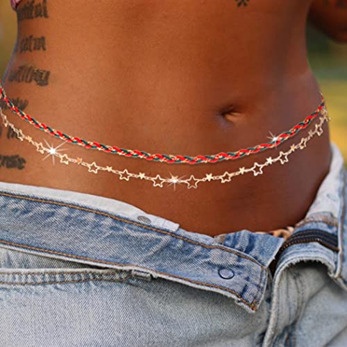 Christmas Star Waist Bead Belly Chain Gold Layered Body Beads Jewelry Beaded Bikini Body Chain for Women