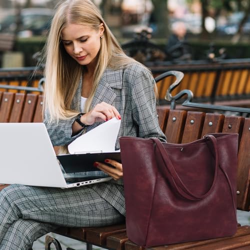 Large Tote Bag for Women Work 25L Travel Vegan Leather Ladies Handbags Weekender Purses - color: Ae-dark Red