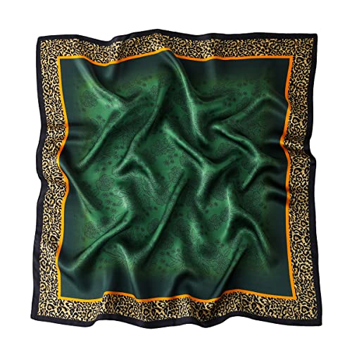 STARWHISPER 100% Pure Mulberry Silk Square Scarf-27''x27 Lightweight Hair Scarves Headscarf Night Sleeping with Gift Packed - color: Green Leopard