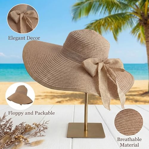 3 Pcs Summer Beach Set for Women Wide Brim Straw Sun Hat, Swimsuit Coverup Sarong, Heart Sunglasses - color: Beige