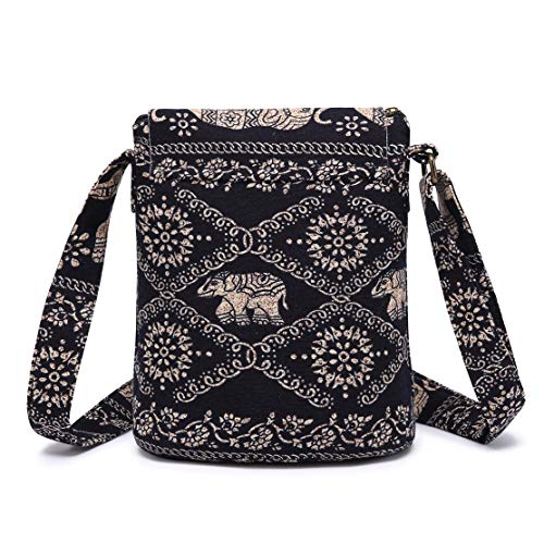 OPQRSTU Women's Retro Small Size Canvas Shoulder Bag Hippie Boho Crossbody Handbag - color: Black