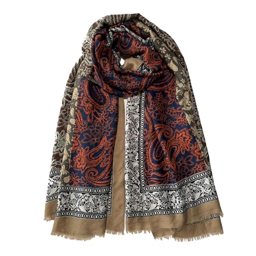 Paisley Pashmina Feel Shawls Wraps for Women Rave Scarf Soft Silky Exotic Boho All Seasons - color: Brown