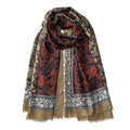 Paisley Pashmina Feel Shawls Wraps for Women Rave Scarf Soft Silky Exotic Boho All Seasons - color: Brown