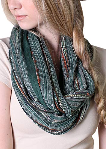 Anika Dali (15 Colors) Shimmer Sparkle Infinity Scarf, Women's Festival Bliss Lightweight Fashion Shawl - color: Forest Emerald Green