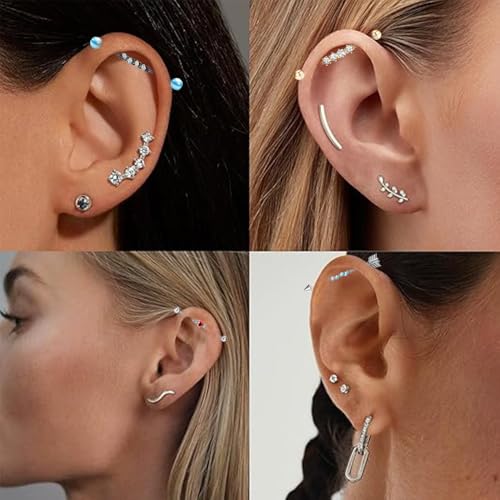 Suotarn 14G Industrial Piercing Jewelry For Women Men Stainless Steel 38 Industrial Barbell Long Cartilage Helix Conch Earrings Stud 14G Gauges Industrial Jewelry Butterfly Heart Cool 7-18pcs - color: set #2