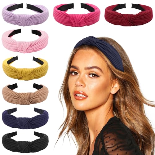 DRESHOW 8 Pack Knotted Headbands for Women Wide Turban Headband Yoga Exercise Ribbing Hair Hoop Hair Bands Accessories - color: 8 Pack Plastic Hair Hoop G