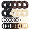 Hair Ties Scrunchies for Women 30 Pack - JGQUR Big Satin Hair Scrunchie Seamless Hair Elastic Small Ponytail Holders Hair Accessories, Yoga, Sport, Daily Use (Black/Beige/Coffee) - color: Black/Beige/Coffee