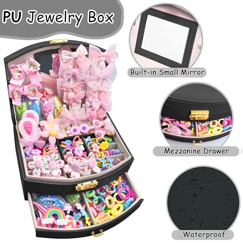 252 Pcs Hair Accessories for Girls Jewlry Box, Back to School Hair Accessory Gift Hair Stuff Storage including Hair Clip,Hair Barrettes,Hair Ties,Hair Bows for Little One Teen Age 3-12 (BLACK) - color: BLACK