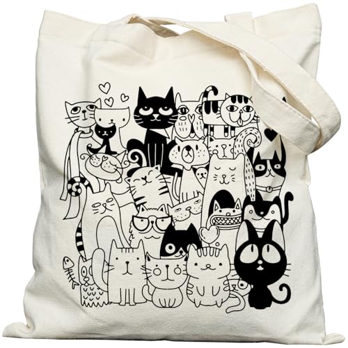 METALPHA Aesthetic Tote Bag for Women Girls - Resuable Double-Sided Printed Canvas Tote Bag with Snap Closure and Pocket - color: Catstogether