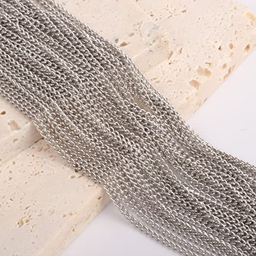 [66 Feet/ 20M] Stainless Steel Curb Chain, 2mm 304 Stainless Steel Chains Flat Twisted Links Curb Chain Bulk for Jewelry Making DIY Craft - color: Stainless Steel, size: 2.0mm width