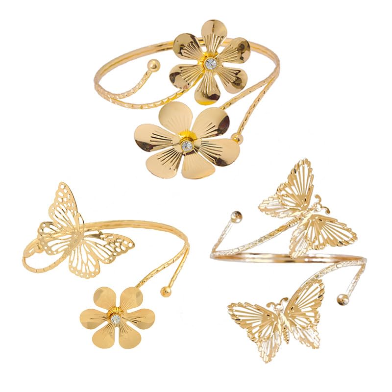 Pingyongchang Arm Cuff Upper Arm Band Cuff Bracelet Bangle for Women Silver Gold Boho Adjustable Flower Butterfly Sun Moon Armband Set Birthday Friendship Gift Holiday Beach Jewelry - style: Aa-Silver