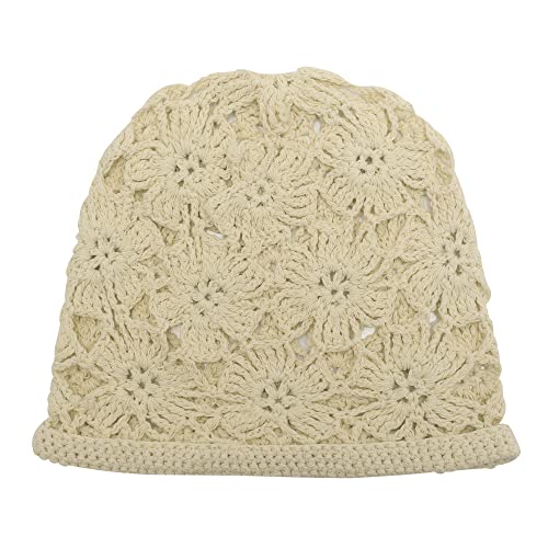 ZLYC Women Cotton Crochet Slouchy Beanie Hat Handmade Knit Summer Skull Cap - color: Crochet Beige
