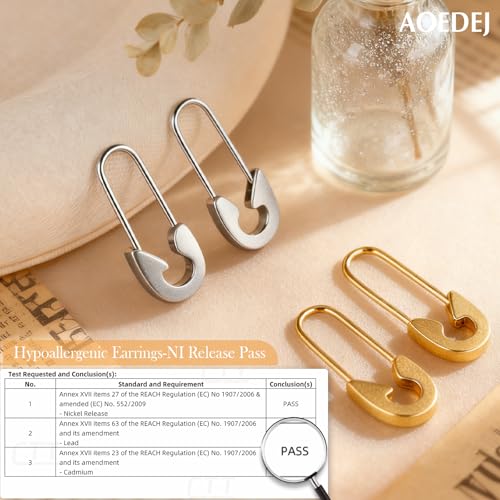 Aoedej Safety Pin Earrings for Women Men Stainless Steel Punk Paperclip Cartilage Hoop Earrings Industrial Tragus Helix Piercing Jewellery - color: Gold, size: 20mm