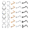 Mayhoop 20g Nose Rings Hoops And Studs For Women Men - Hypoallergenic 316L Surgical Stainless Steel L Shape Nose Screw Bone Silver Rose Gold Black Rainbow Pack 28Pcs - color: Style B(Silver+Rose gold+Black)