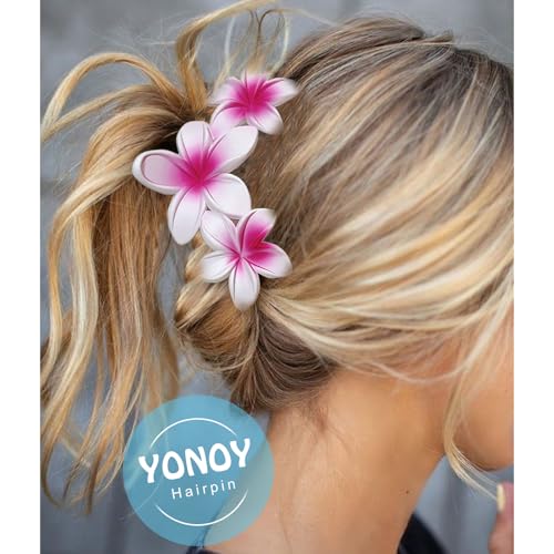YONOY 6Pcs Flower Hair Clips for Women,Non-Slip Matte Flower Hair Clips for Women,Hawaiian Hair Flower Clip Large Plumeria Strong Hold Hair Claws Banana Cute Clip Beach Hair Accessories - color: Color H