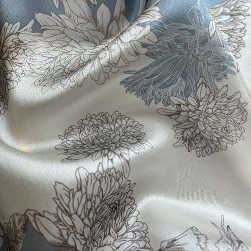 FONYVE 100% Mulberry Silk Scarfs for Women-Lightweight Square Satin Head Scarf-Small Silk Hair Scarf for Sleeping 21"x21" - color: 12 Blue Chrysanthemum