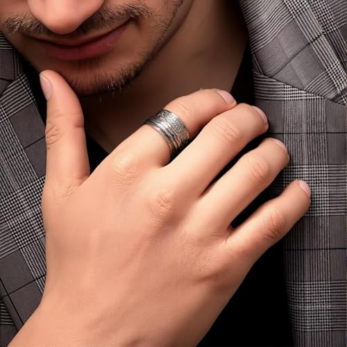 Stainless Steel Rings for Men Women, Vintage Chunky Silver Spinner Ring Band for Meditation, Relaxation& Stress Relief, Retro Wide Wrap Thumb Finger Midi Rings, Statement Cool Punk Band Ring Jewelry - color: R08Color4