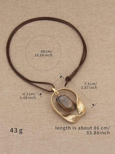 GelConnie Leather Necklaces Turquoise Long Boho Necklaces for Women Brown Chunky Circle Pendant Chocker Necklace Gold Sweater Necklace - style: Brown Leather Boho Necklace
