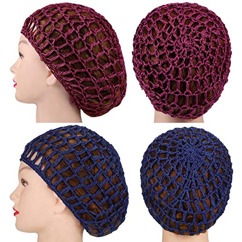 Geyoga 4 Pieces Mesh Crochet Hair Net Rayon Knit Snood Hat Thick Short Women Hairnet Snoods Cover Ornament for Sleeping (Purple, Navy Blue, Wine Red, Brown) - color: Purple, Navy Blue, Wine Red, Brown
