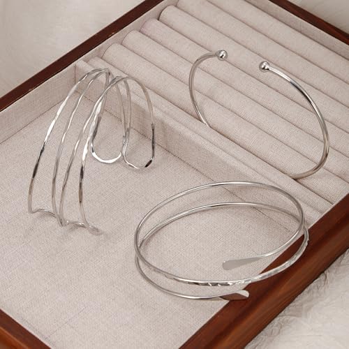YVVLEE 3Pcs Arm Cuff for Women Open Upper Coil Bangle Bracelets Armlet Gold Silver Adjustable Armband Arm Bracelet Set - color: D