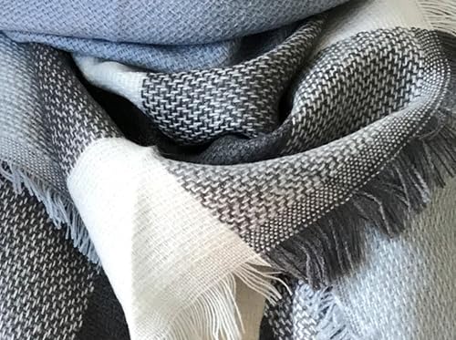 Wander Agio Womens Warm Long Shawl Winter Wraps Large Scarves Knit Cashmere Feel Plaid Triangle Scarf - color: Grey Light Blue 28