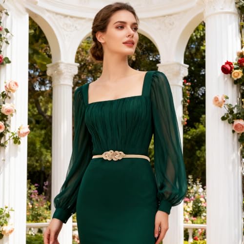 E-Clover Womens Fashion Metal Stretch Waist Skinny Belt Waistband - color: Gold Knot-01