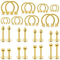 Lip Rings 32PCS Labret Jewelry Monroe Lip Barbell Ring Snake Bite Piercing Jewelry 16G Helix Earring Daith Tragus Cartilage Studs Surgical Steel Piercing Jewelry for Women Men - color: 32pcs,16 gauge,goldtone