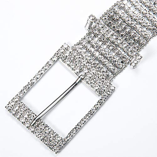 Dubulle Womens Belt Chain Leather Belts Vintage Western Adjustable Elastic Double Buckle for Cowboy Pant Dress - color: Silver