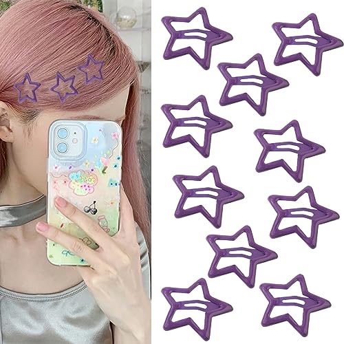 Dark Purple Y2K Star Hair Clips, 10PCS Hair Accessories for Women Girls, Non-slip Hollow Glitter Small Clips for Everyday Fashion and Party - color: Style7