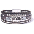 FANCY SHINY Boho Leather Wrap Bracelet Stackable Infinity Chunky Cuff Bracelets Western Hippie Outfits Jewelry Valentine Gifts for Women - color: Grey