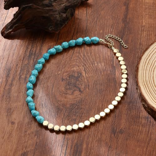 INENIMARTJ Gold Turquoise Necklace for Women Boho Turquoise Pendant Necklace Gold Chain Turquoises Necklaces Trendy Western Turquoises Jewelry for Womens - style: style E