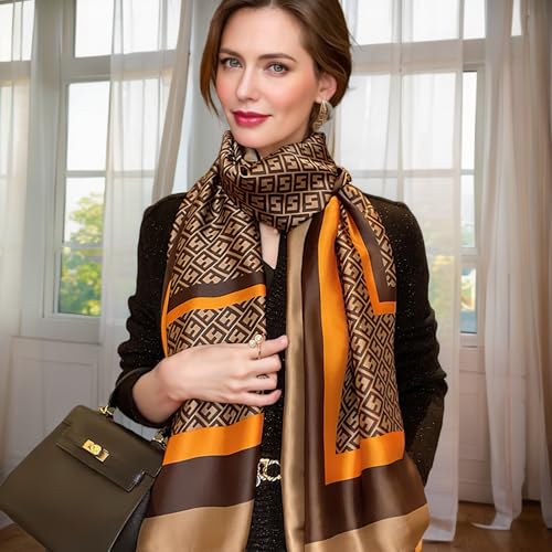 vimate 100% Large Silk Feeling Scarf-Women's Fashion Long Mulberry Silk Satin Neck Scarf Sunscreen Shawl Wrap Headscarf - color: Style 25