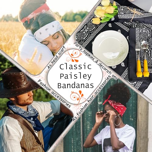 ILHSTY 60 Pcs Women Men Paisley Bandanas Bulk Unisex Bandanas Head Cowboy Scarf Necktie handkerchief Party Supplies - color: Black,red,white,navy Blue