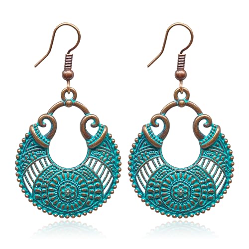 KaFu Boho Earrings For Women Vintage Unique Gypsy Ethnic Dangle Drop Earrings Handmade Bohemian Carved Texture Round Statement Earrings Jewelry Gifts - color: Boho-16