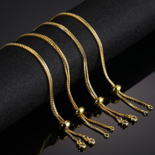 Sureio 10 Pieces Adjustable Slider Bracelet for Jewelry Making Bracelet Chains for DIY Jewelry Making Findings Extender Chains with Rhinestones Ends for Woman Girl(Gold) - color: Gold