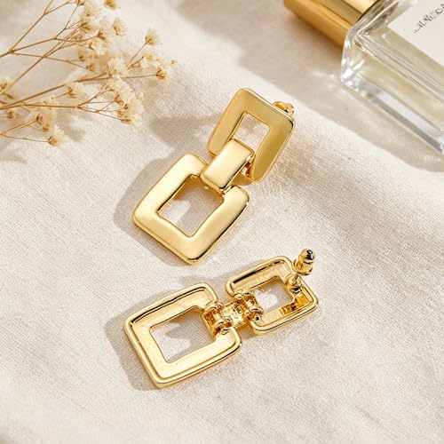 MUYAN Gold Silver Geometric Drop Dangle Earrings for Women Brushed Link Square Dangle Earrings Trendy Jewelry - color: B Gold
