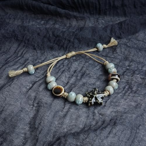 Handmade Green Boho Bracelets for Women, Bohemian Ceramic Beads Bracelets for Friends, Trendy Porcelain Stone Beaded Bracelets for Sisters - color: Blue