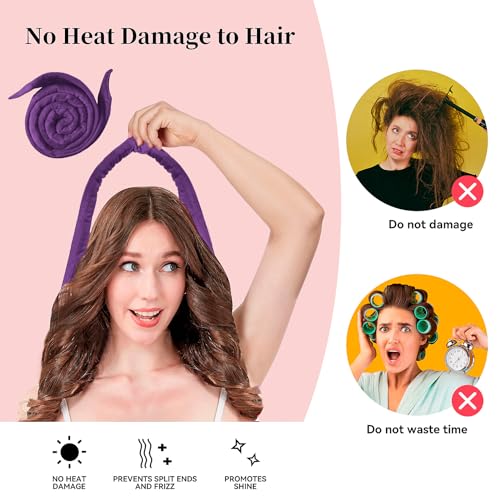 Flylipu Heatless Curling Rod Headband, Upgraded 60' Extra Long Soft Velvet Hair Curlers to Sleep In, No Heat Curls for Most Hair Types, Includes Directions (Purple, 1 Count) - color: Purple