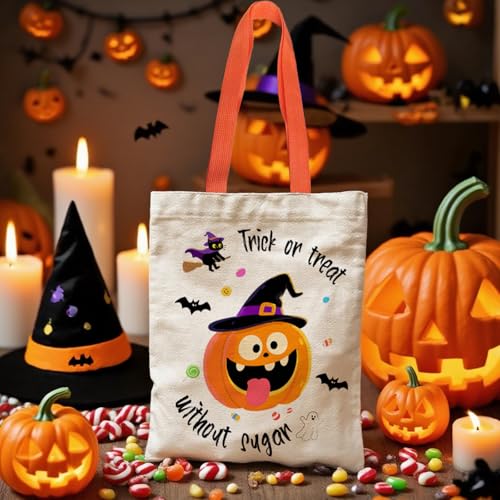 Kovewon Trick or Treat Bags Halloween Tote Bags for kids Halloween Treat Bags with handles Reusable Large Canvas Bucket for Candy - color: Halloween 2