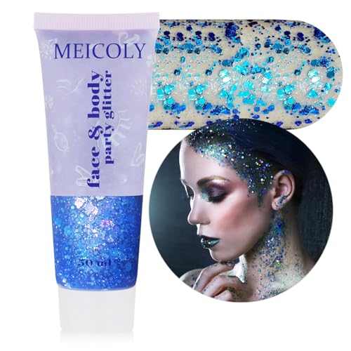MEICOLY Chameleon Blue Hair Glitter,Holographic Chunky Face Glitter Gel,4th of July Outfits for Women, Patriotic Independence Day 4th of July Body Glitter - color: chameleon blue body glitter
