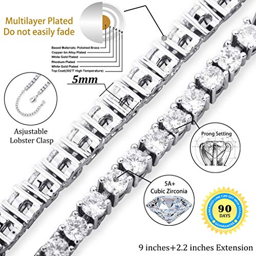 TOPGRILLZ Tennis Ankle Bracelet Gold Anklet Adjustable with Extension 14K Gold Plated Iced out Diamond 3-6mm Fashion Stylish Foot Jewelry for Women - style: 5mm White Gold