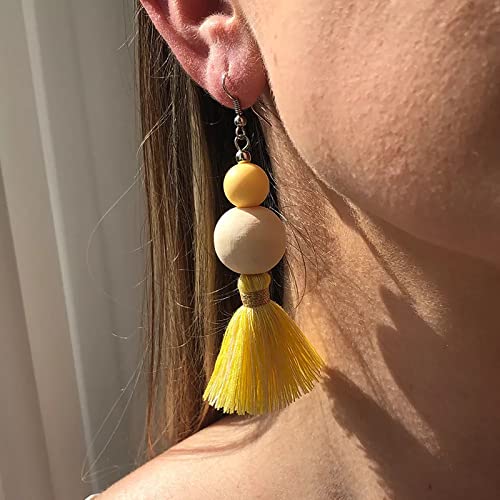 Boho Earrings for Women Dangling Lightweight Cute Earrings Handmade Tassel Dangle Earrings for Girls - color: Yellow