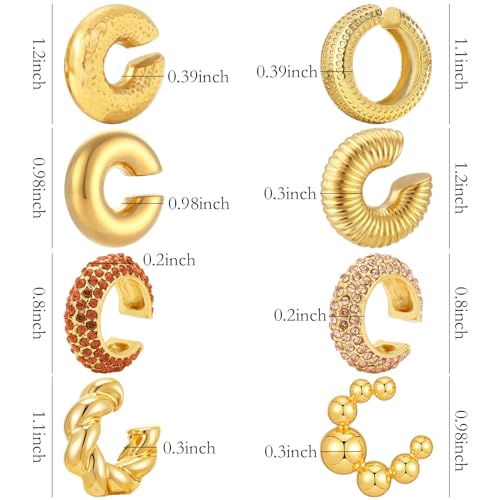 NEWITIN 8 Pairs Chunky Gold Ear Cuff Earrings for Women Trendy Thick Ear Cuffs Non Piercing Clip On Earrings Large Cuff Earring Cartilage Clip for Women - color: Gold/8 Pairs