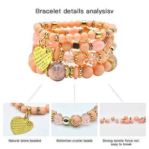 Bohemian Bracelet Sets for Women - 6 Sets Stackable Stretch Bracelets Multi-color Boho Jewelry for Women Hippie Bracelets Dainty Jewelry - color: Stackable bracelets with heart charm