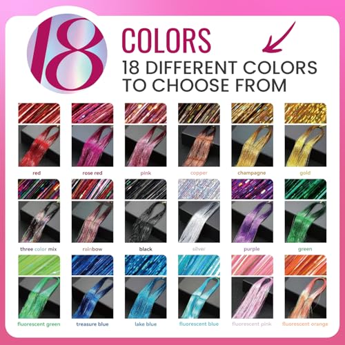 NIACONN Glitter Hair Tinsel Extensions Kit 18 Colors with Tools and Beads, 48 Inch Sparkly Fairy Colorful Tensile Strands Shiny Hair Accessories for Women Girls Kids - color: Colorful 18 Colors