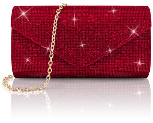 PACETAP Rhinestone Clutch Purses for Women, Sparkly Glitter Evening Bags Handbag Crossbody Bag for 1920s Party Wedding Prom(Red) - color: Rhinestone Red