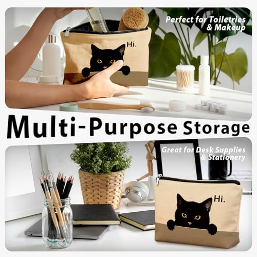 Black Cat Makeup Bag, Hi Cute Black Kitty Cosmetic Bags for Women, Cat Mom Lady Lover Gifts for Women, Pet Lovers Owners Gifts Zipper Makeup Pouch - color: 02-Cat(01)
