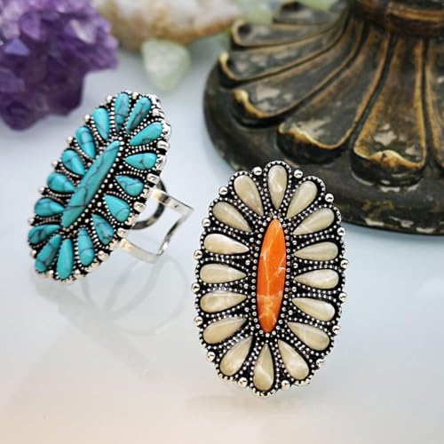Turquoise Ring Boho Western Jewelry Chunky Thumb Statement Ring Dainty Simple Finger Open Jewelry Gift for Women Boho Dresses Accessories - color: B1:turquoise rings