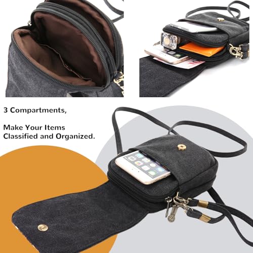 Goodhan Embroidery Canvas Crossbody Bag Cell phone Pouch Coin Purse for Women - color: Deep Grey